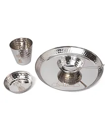 Little Step Hammered Texture Stainless Steel Kids Dinner Set Round Pack of 5 - Silver