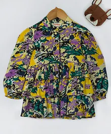 Hugsntugs Full Sleeves Frill Detail Floral Print Top - Yellow Purple