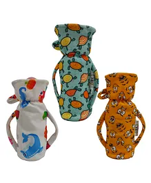 AHC Feeding Bottle Cover With Elastic Neck & Handle Cute Print Pack of 3- Multicolor