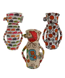 AHC Feeding Bottle Cover With Elastic Neck & Handle Car Ball Crib Print Pack of 3- Multicolor
