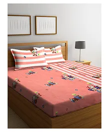 Klotthe Kids King Size Double Bed Sheet With 2 Pillow Covers Animal Print - Pink