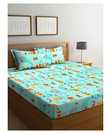 Klotthe Kids King Size Double Bed Sheet With 2 Pillow Covers Fish Print - Green