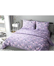 Haus & Kinder Chic Floral Art Cotton Double Bedsheet with 2 Pillow Covers - Violet