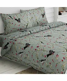 Haus & Kinder 100% Cotton Double Bedsheet King Size With 2 Pillow Covers Floral Print - Grey