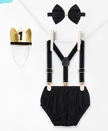 TINY MINY MEE Photoshoot Prop Bloomer & Suspender With Crown & Bow - Black