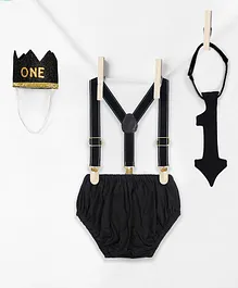 TINY MINY MEE Photoshoot Prop Bloomer & Suspender With Glitter Finish Crown & Tie - Black
