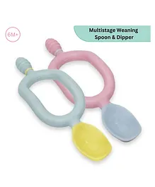 Bibado Dippit Multi stage Baby Weaning Spoon and Dipper Pack of 2 - Pink Grey