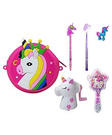 Asera Girls Unicorn Theme 6 Pcs Birthday Party Return Gift Combo - Multicolour