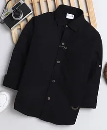 BAATCHEET Full Sleeves Solid Shirt With Moustache Brooch - Black
