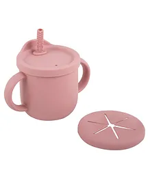 Taabartoli Silicone 2-in-1 Snack And Sippy Cup with Straw  - Pink