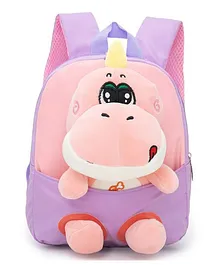 VISMIINTREND Soft Plush School Bag Backpack for Toddler Baby with Detachable Unicorn Hippo Stuffed Toy Purple Height 10.2 inches