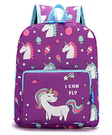 VISMIINTREND Unicorn Printed Small School Bag Backpack Purple - Height 12.5 inches