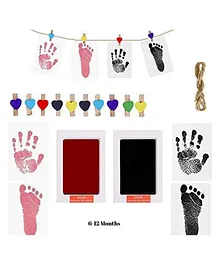 VISMIINTREND Baby Handprint and Footprint Impression Photo Memories Garland Kit - Pink and Black