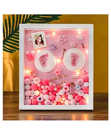 VISMIINTREND Baby Handprint Footprint Memories Picture Frame Kit with Decorative Lights - Pink Ocean