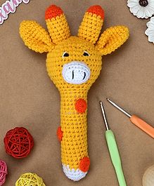 Crochet Giraffe Rattle cum Soft Toys Yellow - 25 cm
