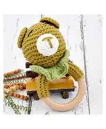 Love Crochet Art Cotton Crochet Baby Handheld Bunny Bear Rattle - Green