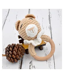 Love Crochet Art Cotton Crochet Baby Handheld Bunny Bear Rattle - Beige