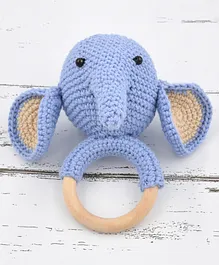 Love Crochet Art Crochet Elephant Rattle Cum Soft Toys Blue - Height 12.5 cm