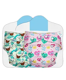 Kidbea Premium Adjustable Baby Cloth Diaper With Insert Pack Of 2 Coconut & Wow Hearts - Multicolor