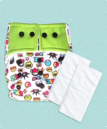 Purple Turtle Free Size Washable and Reusable Cloth Diaper with Inserts - Green