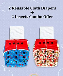 Purple Turtle Free Size Washable and Reusable Cloth Diaper with Inserts Pack of 2 - Blue Orange