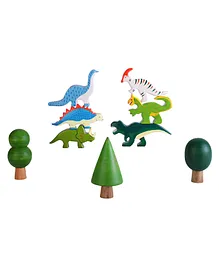 Taruh Kids Wooden Dinosaurs And Tree Pack of 10 - Multicolor