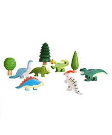 Taruh Wooden Dinosaurs And Trees Set Pack of 9 - Multicolour