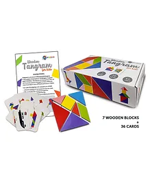 Popcorn Games & Puzzles  - Wooden Tangram for Kids - Multicolor - 7 Wooden Pieces and 36 Flash cards