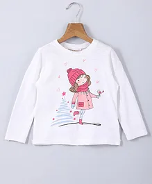 Beebay 100% Cotton Full Sleeves Little Girl Graphic T Shirt - White