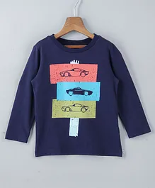 Beebay 100% Cotton Full Sleeves Car Print T Shirt - Navy Blue