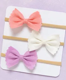 Knotty Ribbons Set of 3 Scalloped Bow Headbands - Peach White Purple