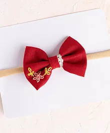 Knotty Ribbons Embroidered Bow Headband - Red