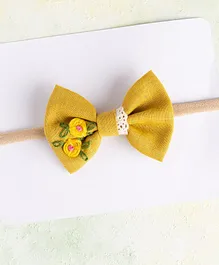 Knotty Ribbons Embroidered Bow Headband - Yellow