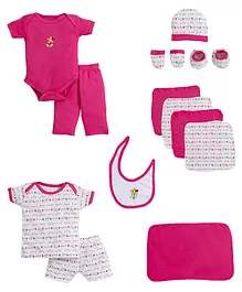 BUMZEE Hearts Printed & Solid Baby Gift Set Of 13 Items - Pink