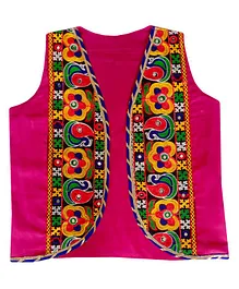 Aglare Sleeveless Garba & Navratri Theme Kutch Koti Embroidered & Mirror Embellished Gujarati Curved Hem Jacket - Purple