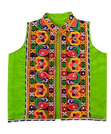 Aglare Sleeveless Garba & Navratri Theme Kutch Koti Embroidered & Mirror Embellished  Gujarati Jacket - Green