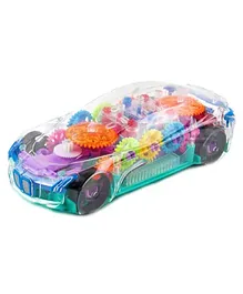TinyTales Light Up Transparent Car Toy for Kids Bump and Go Car with Colorful Moving Gears Music and LED Effects Fun Educational Toy for Kids Great for Birthday Gift- Multicolor