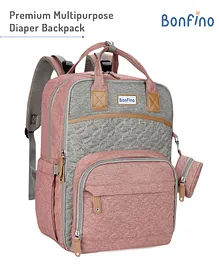 Bonfino Premium Multipurpose Diaper Backpack - Peach & Grey