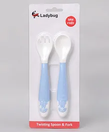 Ladybug Twisting Spoon And Fork Set - Blue