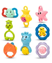 Baybee Pack of 7 Rattles Toys Set for Baby Non-Toxic Musical Sound Rattle Teether for New Born Infant Babies With Smooth Edges (Color And Print May Vary)