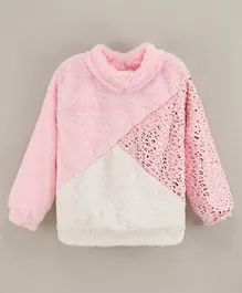 Little Kangaroos Full Sleeves Fleece Winter Wear Top With Foil Print Detailing - Pink