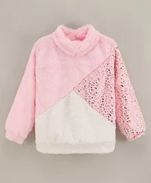 Little Kangaroos Full Sleeves Fleece Solid Color Fur Top - Pink