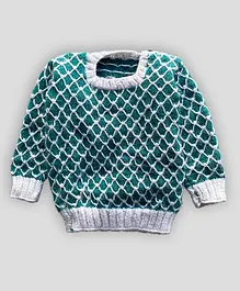Knitting by Love Full Sleeves Diamond Cut Designed Handmade Sweater - Green
