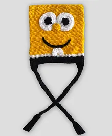 Knitting by Love Face Detailed Handmade Head Cap - Yellow
