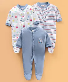 Wonderchild Pack Of 3 Balls & Cute Like Daddy Text Printed With  Striped Footed Sleep Suits - Blue