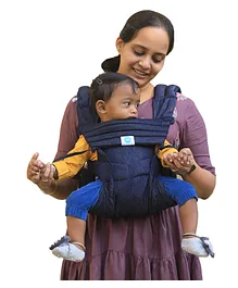 Soulslings DatrNight Cotton Anya Zero Adjustments Multi Position Baby Carrier With Hip Healthy Safe Front Facing Position - Dark Blue Denim 