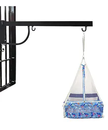 NHR New Born Baby Cotton Hanging Cradle with Stand Spring & Mosquito Net Cradle - Blue