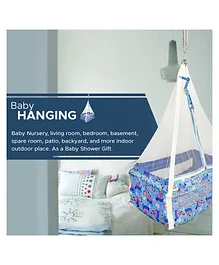 NHR New Born Baby Cotton Hanging Cradle with Spring & Mosquito Net Cradle - Blue