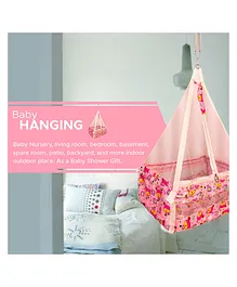 NHR New Born Baby Cotton Hanging Cradle with Spring & Mosquito Net Cradle - Pink