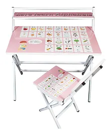 Wishing Clouds Alphabet Pattern Printed Foldable Study Table and Chair Set - Multicolour